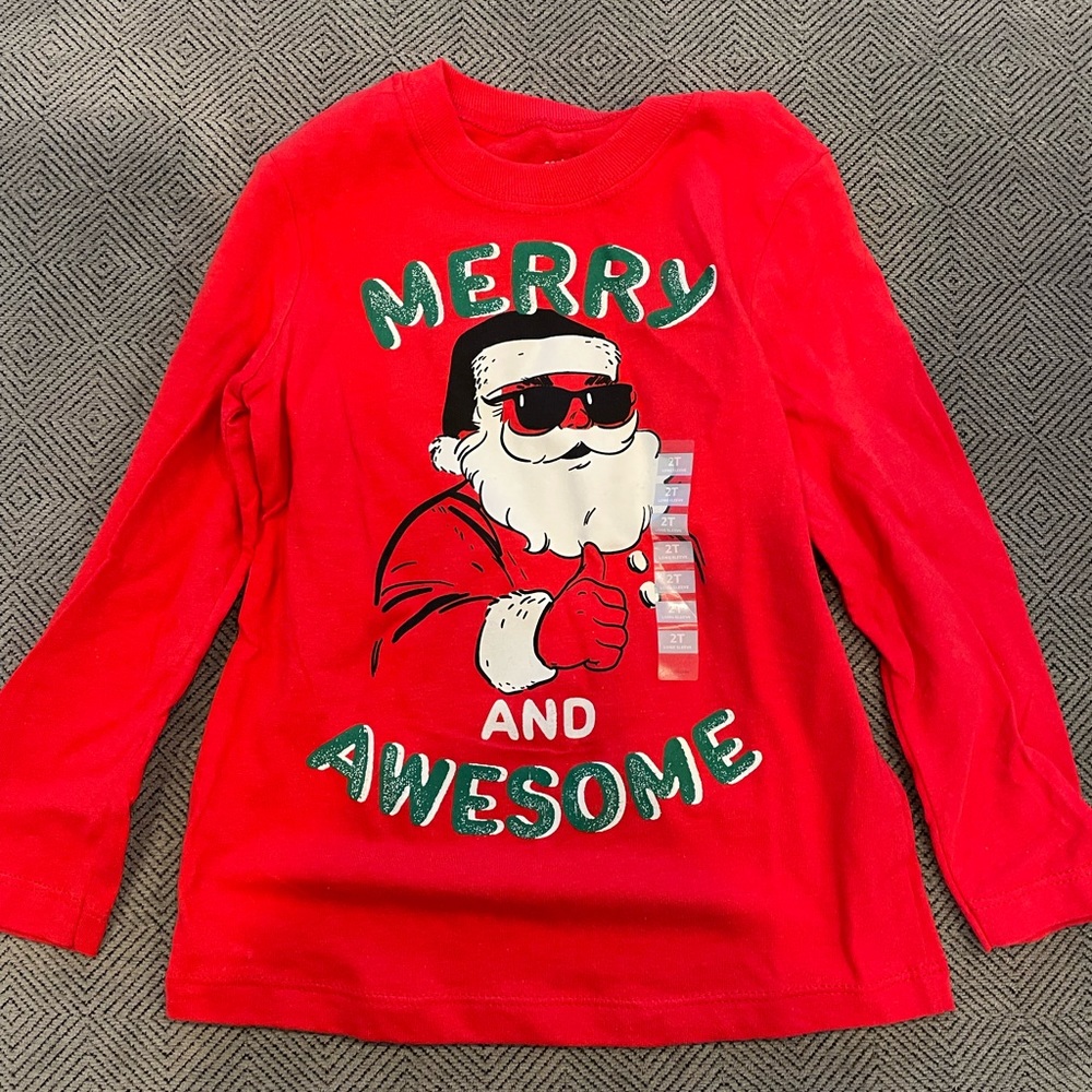 NWT Carters Red Long Sleeve Santa Tee 2T